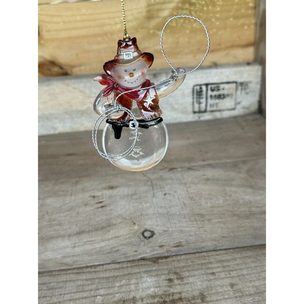 Gerson Cowboy Sheriff Snowman Christmas Ornament Acrylic Holding Metal Lasso‎